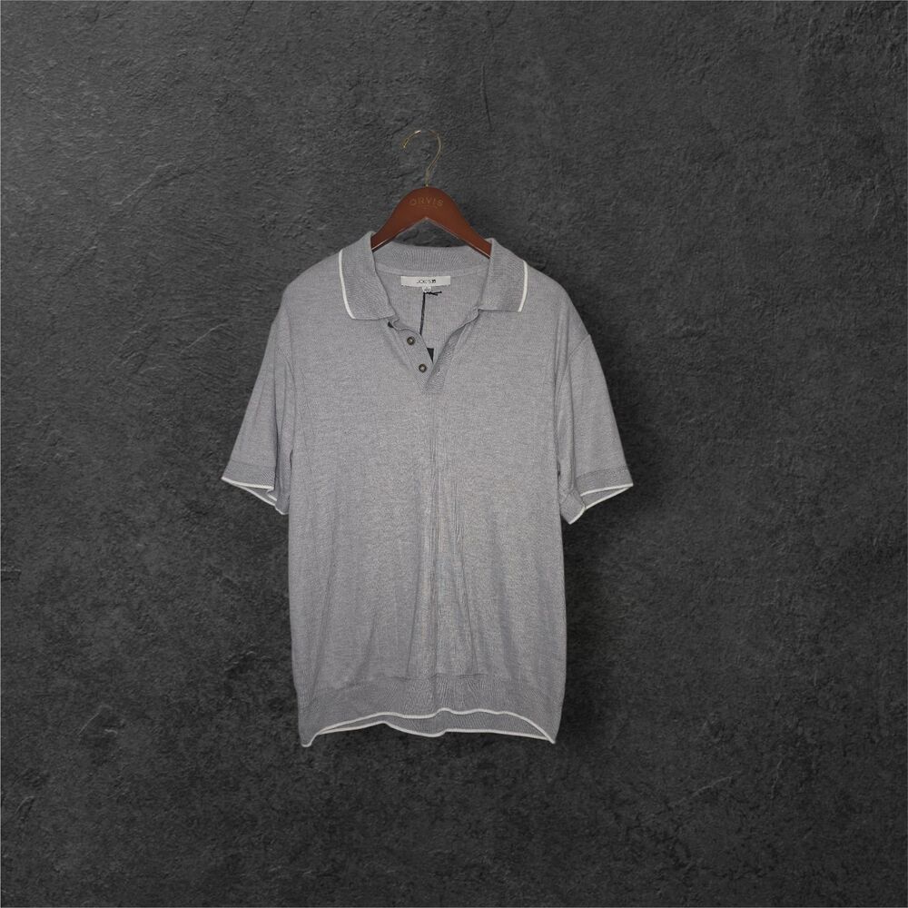 Joe’s Jeans Men XL Knit Polo Sweater Ribbed Short Sleeve Dove Gray Collection